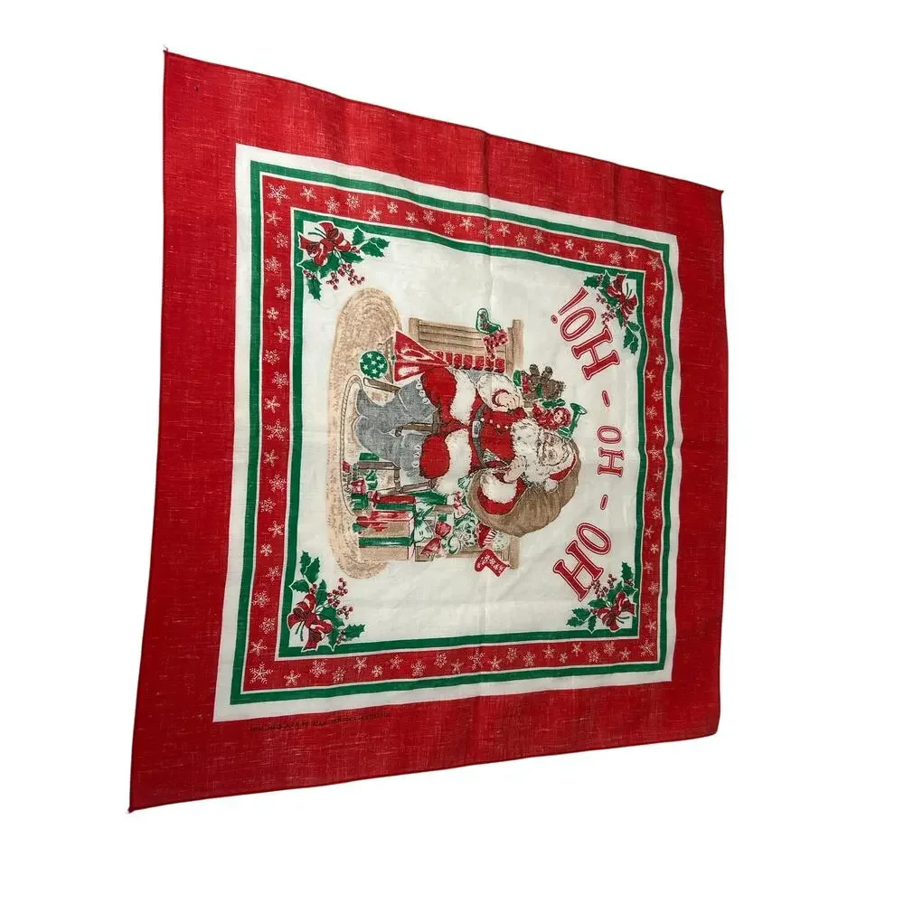 VTG Square Handkerchief Scarf- Cotton Blend- Santa Christmas ho ho ho- 21x21